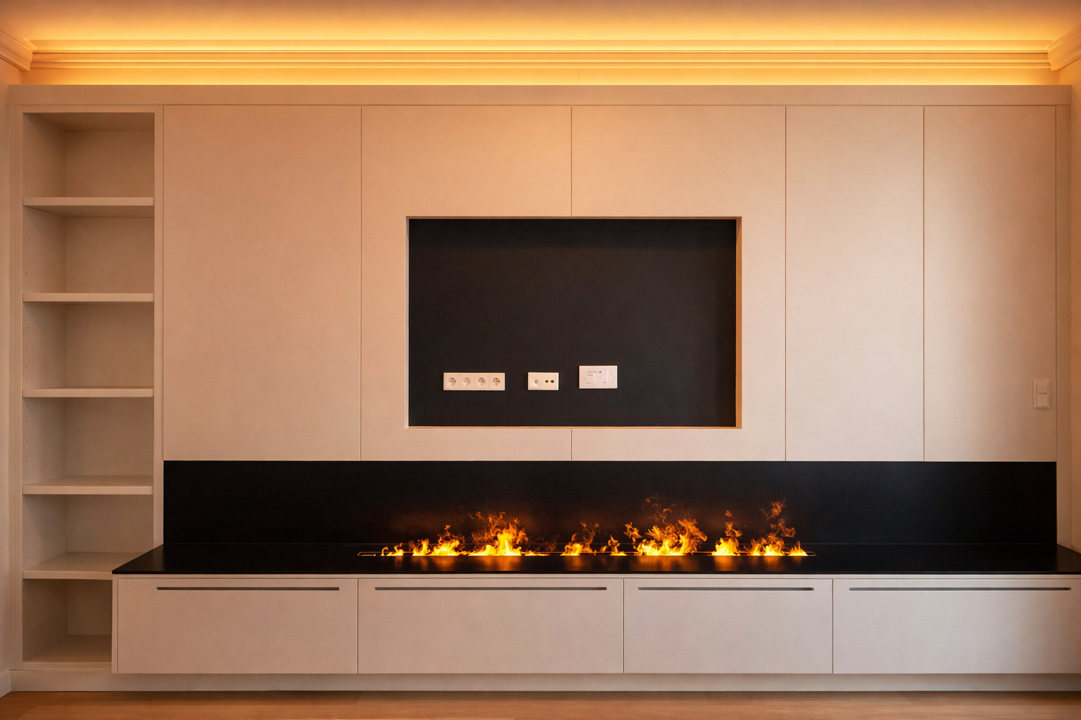 Modern wall unit with linear fireplace